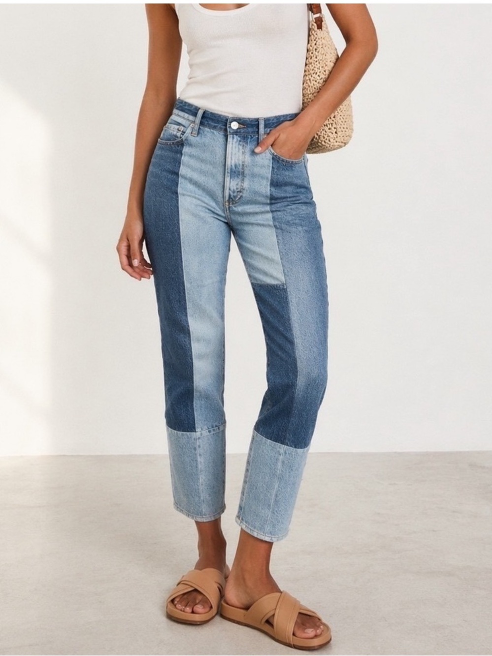 Rag & bone Miramar Nina Straight Leg Jeans Size 26 Blue Patchwork NWOT